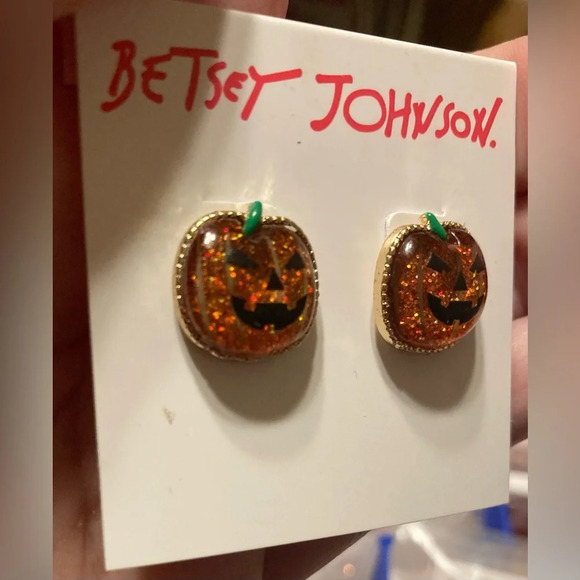 BETSEY JOHNSON Halloween Sparkly Glitter Jack O’ Lantern Pumpkin Earrings NWT - Picture 4 of 5